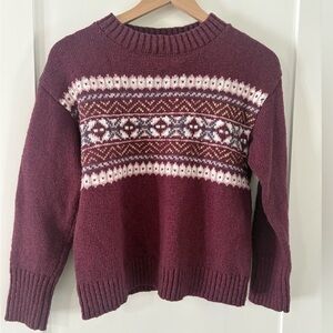 L.L. Bean | Maroon Classic Fair Isle crewneck winter knit sweater size small